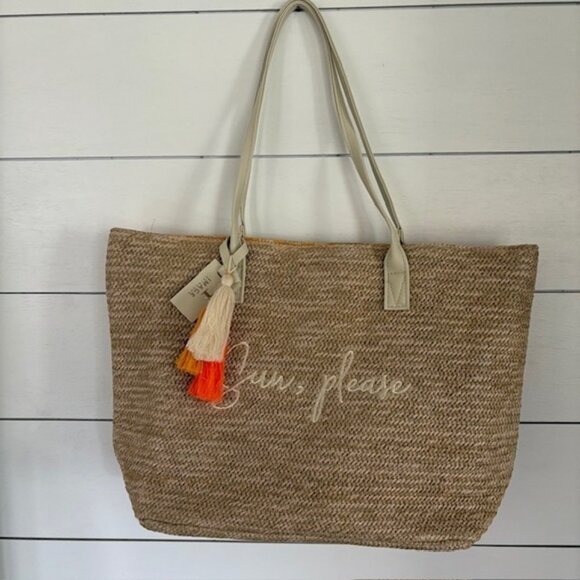Sun Please!  Straw Beach Bag w/Tassels - New! - Picture 1 of 5